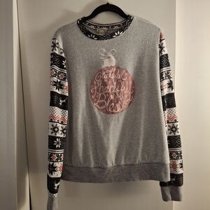 True Self Women's Gray and Black Festive Sweater